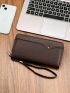 Litchi Embossed Phone Wallet Brown Credit Card Holder For Daily