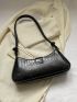 Crocodile Embossed Buckle Detail Baguette Bag Fashion Black