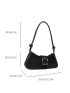 Crocodile Embossed Buckle Detail Baguette Bag Fashion Black