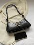 Crocodile Embossed Buckle Detail Baguette Bag Fashion Black