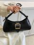Crocodile Embossed Buckle Detail Baguette Bag Fashion Black