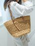 Hollow Out Design Straw Bag Vacation Double Handle