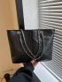 Snakeskin Embossed Shoulder Tote Bag Medium Black