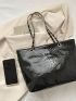 Snakeskin Embossed Shoulder Tote Bag Medium Black