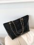 Crocodile Embossed Shoulder Tote Bag Medium Black