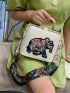 Embroidery Elephant Graphic  Handbag, Vintage Wide Strap Crossbody Bag, Mini Square Clip Purse For Women