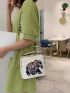 Embroidery Elephant Graphic  Handbag, Vintage Wide Strap Crossbody Bag, Mini Square Clip Purse For Women