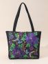 Flower Embroidered Shoulder Tote Bag Medium Double Handle, Mothers Day Gift For Mom