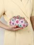 Mini Evening Bag Rhinestone & Flower Decor Kiss Lock
