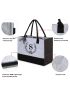 Felt Reusable Shopping Bag With Inner Zipper Pocket Personalized Gifts for Women Teacher Friends Initial Tote Bag Stand Upright Utility Tote Bag Monogram Beach Tote Bag for Wedding Birthday S