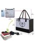 Felt Reusable Shopping Bag With Inner Zipper Pocket Personalized Gifts for Women Teacher Friends Initial Tote Bag Stand Upright Utility Tote Bag Monogram Beach Tote Bag for Wedding Birthday S