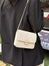 Mini Beige Straw Bag Faux Pearl Decor Flap For Vacation