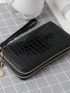 Crocodile Embossed Long Wallet Black With Zipper For Daily