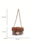 Mini Square Bag With Small Pouch Studded Decor Flap