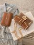 Mini Square Bag With Small Pouch Studded Decor Flap