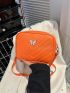 PU Square Bag Chevron Pattern Butterfly Decor Zipper