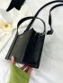 PU Square Bag Letter Graphic Black Top Handle