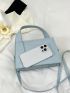 PU Square Bag Letter Graphic Top Handle Blue