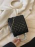 Mini Square Bag Quilted Faux Pearl & Bow Decor PU Flap