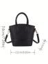 Litchi Embossed Bucket Bag PU Black