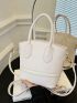 Litchi Embossed Bucket Bag Double Handle Elegant White