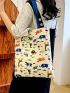 Cartoon Animal Print Shopper Bag Cute Canvas