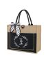 BeeGreen Initial Tote Bags Burlap Bags with Inner Zipper Pocket Jute Birthday Gifts for Women with Canvas Front Pocket Monogrammed Embroidery Beach Tote Bags for Mom Bridesmaid Teacher Friends I