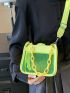 Minimalist Square Bag Mini Chain Decor Neon Yellow Funky, Clear Bag