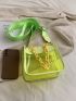 Minimalist Square Bag Mini Chain Decor Neon Yellow Funky, Clear Bag