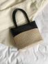 Small Two Tone Straw Bag Double Handle
