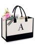 BeeGreen Gift Ideas Birthday Gifts For Mom Embroidery 13oz Canvas Tote Bag with Pocket Teacher Personalized Tote Bag For Women Initial Tote Bag Unique Gifts For Women Friends Her Mother Beach Bag