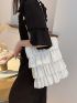 Ruffle Decor Square Bag Minimalist White