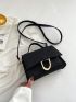 Small Flap Square Bag Embossed Detail Metal Decor Black