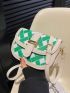 Small Flap Saddle Bag Colorblock Geometric Pattern Metal Decor