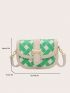 Small Flap Saddle Bag Colorblock Geometric Pattern Metal Decor