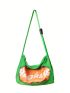 Large Hobo Bag Zip Decor Colorblock Letter Graphic Nylon