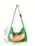 Large Hobo Bag Zip Decor Colorblock Letter Graphic Nylon