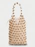Wood Beaded Design Bucket Bag Drawstring Design