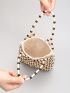 Wood Beaded Design Bucket Bag Drawstring Design