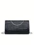 Mini Flap Square Bag Crocodile Embossed Minimalist Black