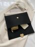 Embossed Detail Envelope Bag Heart Decor Black
