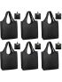 BeeGreen Black Grocery Bags Shopping Bags Large Reusable Bags Black Tote Bags 50LBS 6 Pack with Small Pouch for Women Men Heavy Duty Washable Foldable Nylon Cloth Fabric Kitchen Groceries Bags