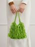 Small Crochet Bag Green Fringe Decor