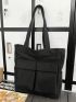 Black Shoulder Tote Bag Pocket Front For Daily