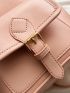 Minimalist Flap Backpack Medium Buckle Decor Pink