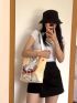 1pc Cartoon Cat Print Storage Bag, Modern Polyester Shopping Bag For Home
