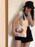 1pc Cartoon Cat Print Storage Bag, Modern Polyester Shopping Bag For Home