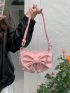 Faux Pearl Beaded Hobo Bag Small Bow Decor