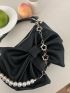 Faux Pearl Beaded Hobo Bag Small Bow Decor