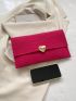 Crocodile Embossed Envelope Bag Medium Neon Pink Metal Heart Decor